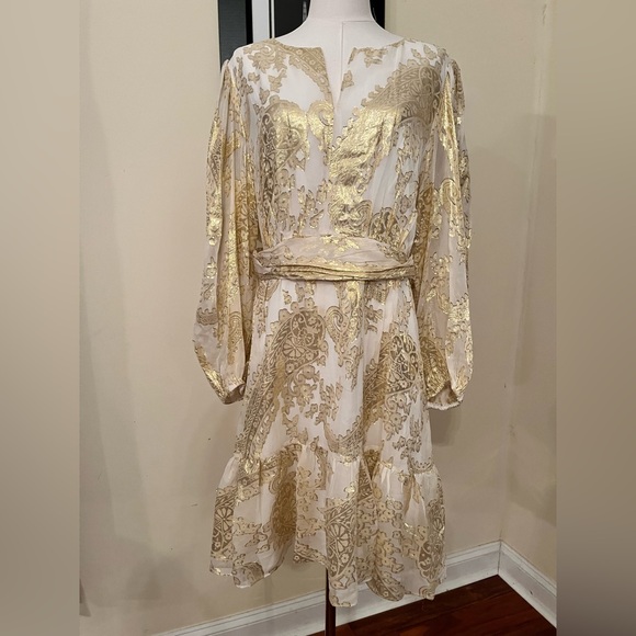 Kobi Halperin Leah Gold Silk Long Sleeve Dress - Picture 2 of 7